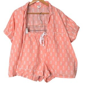 J. Crew Factory Peachy Pink Pineapple Print Cotton PJs/Pyjamas Set, Plus Size 3X